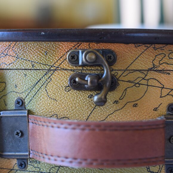 Vintage Half-Moon-Shaped Carrying Case Printed with Map with Latch and Handle - Picture 2 of 7